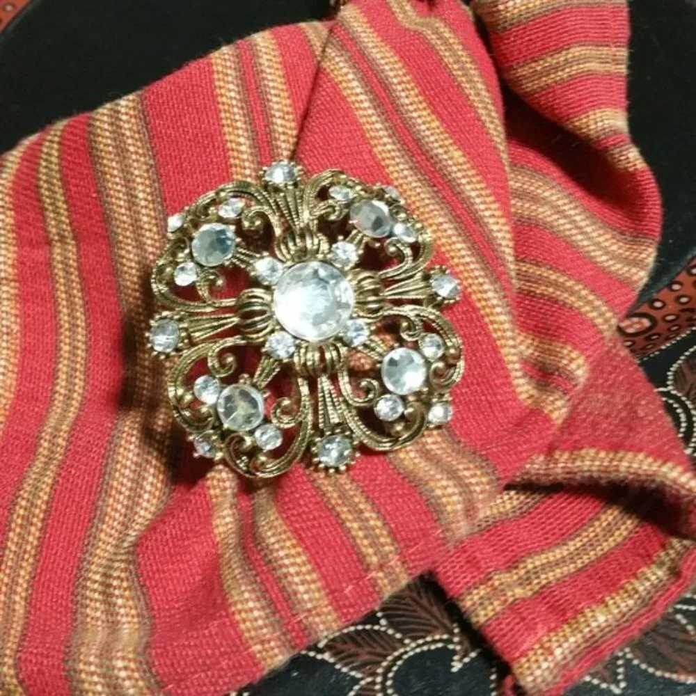 Antiqued Bronze crystal Brooch